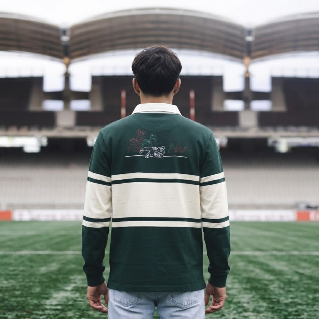 EPCR Rugby in Motion Long Sleeve Polo Shirt, Beige and Green, Unisex