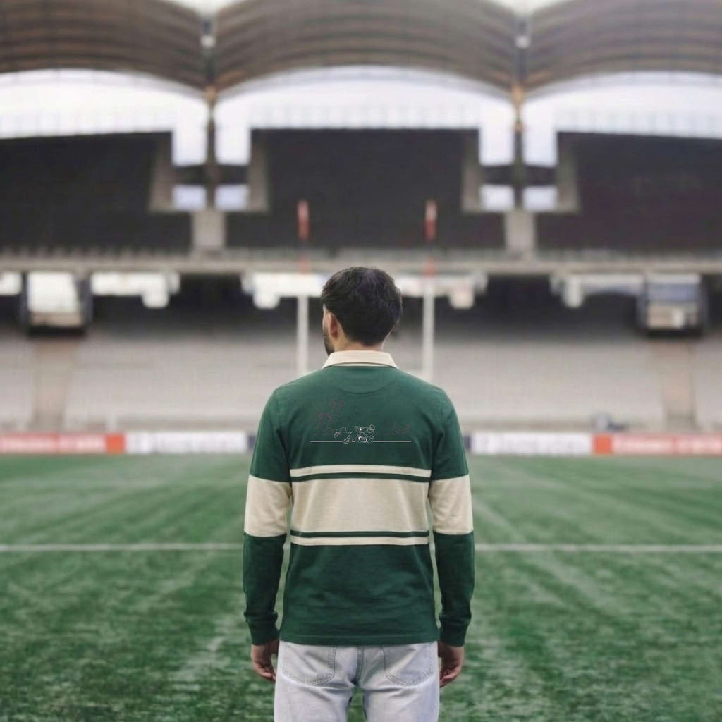 EPCR Rugby in Motion Long Sleeve Polo Shirt, Beige and Green, Unisex