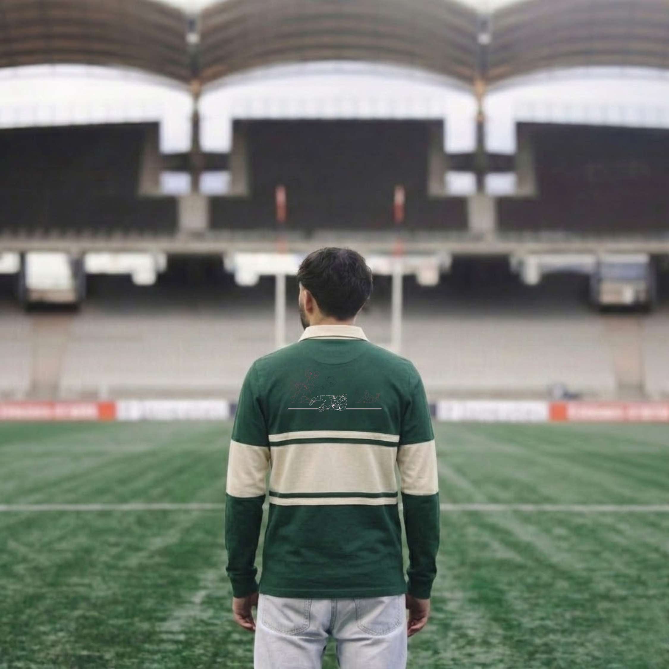 Polo Manches Longues EPCR Rugby in Motion Beige et Vert Mixte